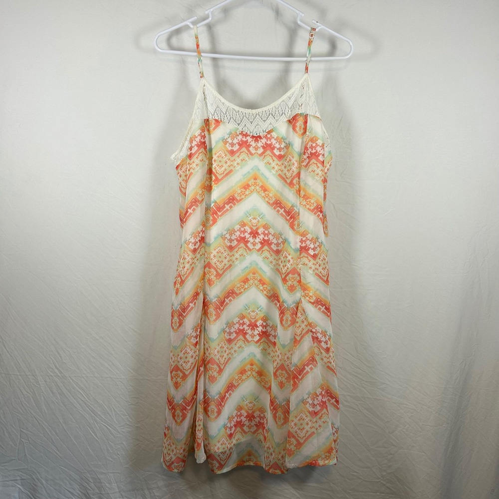 Maurices Womens XL Orange Chevron Lace Trim Spaghetti Strap Mini Slip Dress